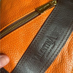 Designer Valentina Orangeleather Handbag Double Handle 4 Zip Satchel, Women's